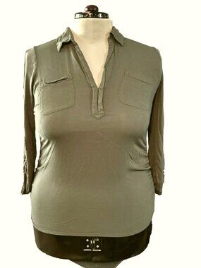 Motherhood Maternity OD Green Long Sleeve Top S - Side Ruche  Pregnancy Shirt